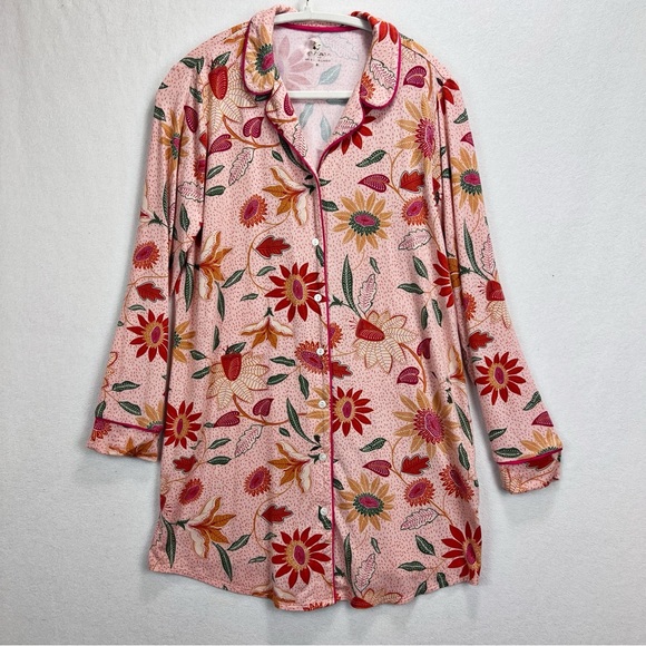 Spartina 449 Sleep Shirt Botanic Garden Peach Long Sleeve Size M Button Up - Picture 2 of 8